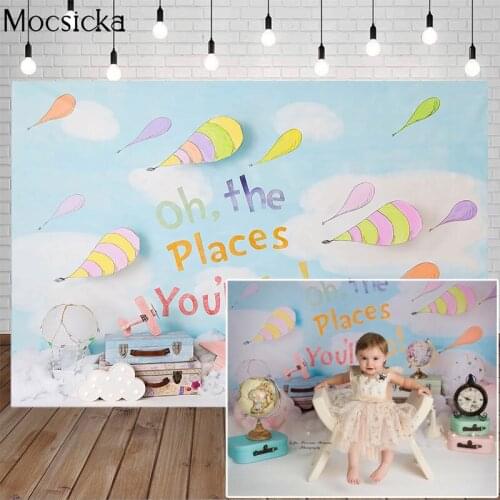 Photography Background Newborn Baby Birthday Backdrop Hot Air Balloon Adventure World Theme Photocall Photographic Globe Travel