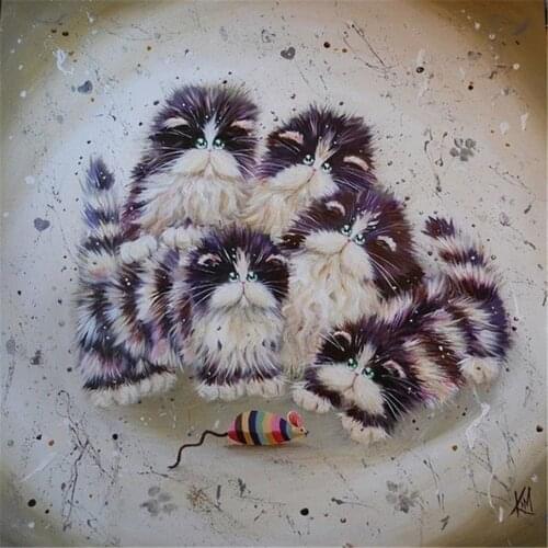 Cartoon Cat Printed Water-Soluble Canvas 11CT Cross-Stitch DIY Embroidery Complete Kit DMC Threads Needlework Floss