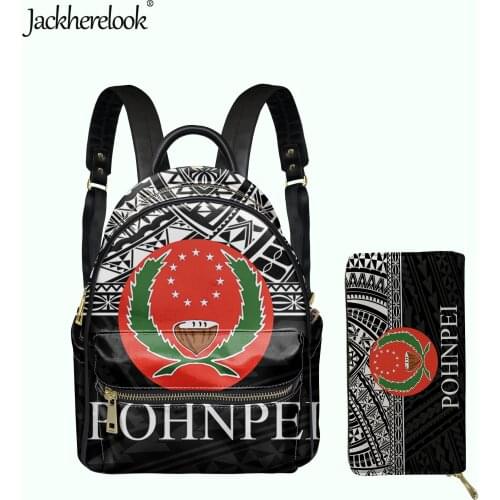 Jackherelook Pohnpei Polynesian Fashion Design Womens Small Daily Backpack with Wallet Set Ladies Mini Luxury PU Leather Satchel