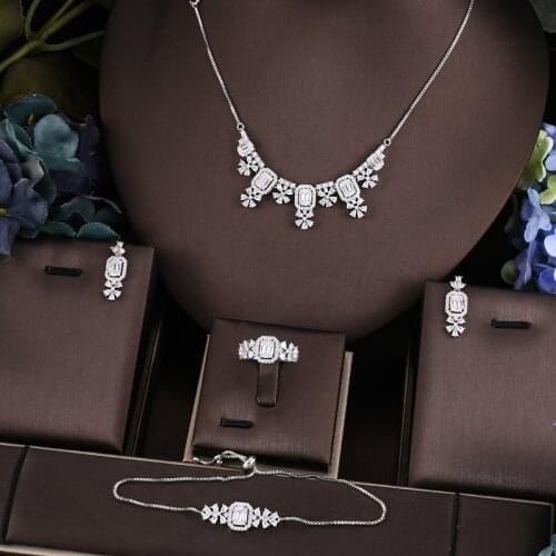 Janekelly Hotsale African 4pcs Bridal Jewelry Sets New Fashion Dubai Jewelry Set For Women Wedding Party Accessories Design