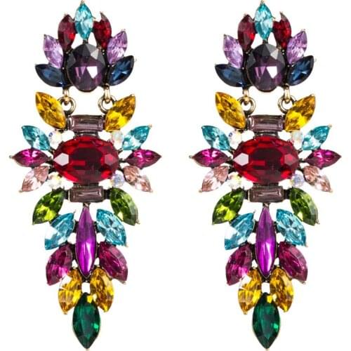 KMVEXO Colorful Rhinestone Geometric Charms Drop Dangle Earrings for Women Fashion Jewelry Boho Maxi Crystal Statement Earrings