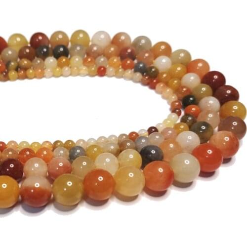 Natural Mix Color Yellow Red Jades Chalcedony Round Natural Stone Beads For Jewelry Making Spacer Beads DIY Bracelet Handmade
