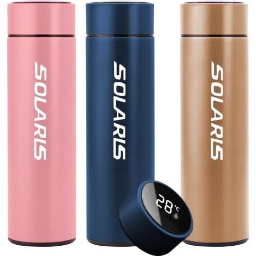 Car logo Mug Laser engraving Temperature Display Insulated Cup Stainless Steel Thermos Flask For Hyundai SOLARIS ix35 i30 i40