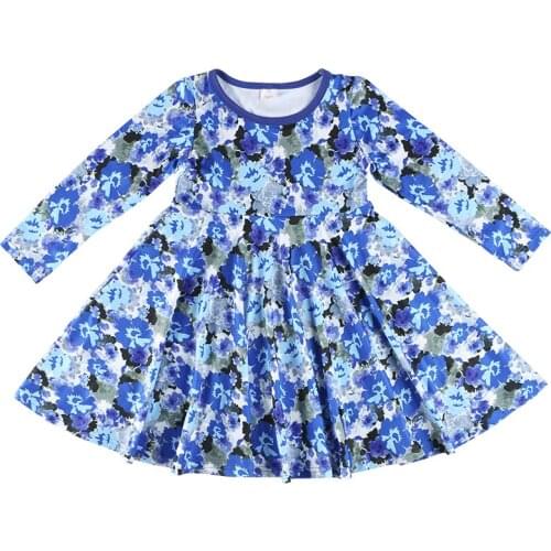 Kaiya Angel 2019 Hot Selling Flower Printed Dress Long Sleeve Children Girls Spring Summer Autumn Outfits Kids Boutique Clothes
