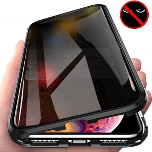 Magnetic Tempered Glass Privacy Metal Phone Case Coque 360 Magnet Antispy Cover For iPhone XR XS X 11 Pro MAX 8 7 6 plus SE 2020
