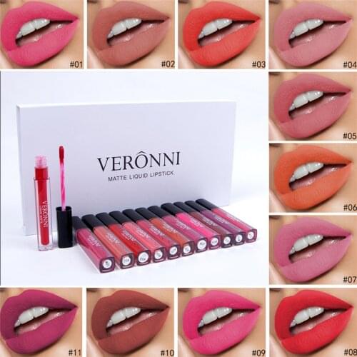 Makeup Lipgloss Tube Matte Liquid Lip Gloss Set 12 Colors Waterproof 24 Hours Long Lasting Beauty Cosmetic Kit VERONNI