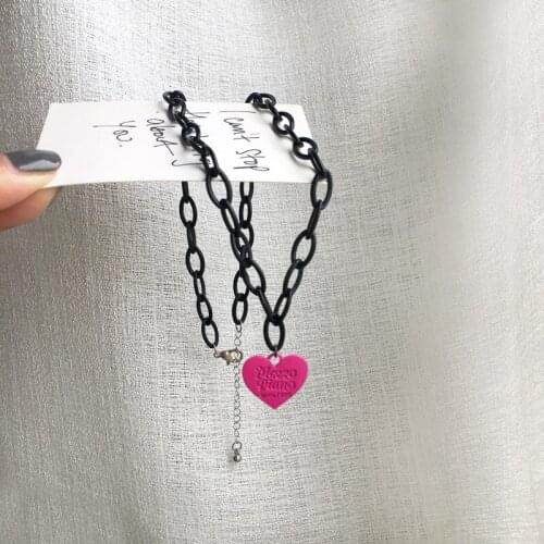 Minar Sweet Rosered Color Love Heart Pendant Necklace for Women Girl Black Linked Chain Letter Heart Chokers Necklaces Jewelry