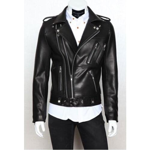 Mens Leather Jacket 2019 Autumn Winter New Style Mens Motorcycle Leather Garment Multi-zipper Lapel Brief Design