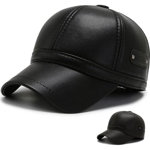 Mens Winter Earmuffs Hat Adjustable Size Warm Baseball Caps for Men High Quality PU Brand Dads Hats Bone Snapback Cap