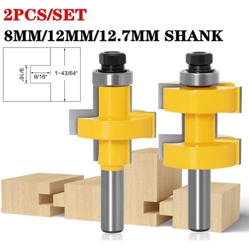 2pcs Large Tongue & Groove Joint Assembly Router Bit Set - 8mm/12mm/12.7mm Shank 42mm Stock Wood Cutting Tool