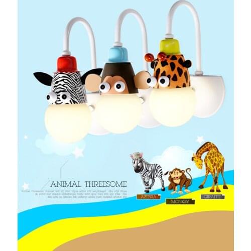 Novelty Cartoon Animal Heads LED Wall Light Giraffe Zebra Monkey Penda Cow Tigar Wall Lamp for Childrens Kids Bedroom bedside