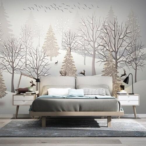 Custom 3D Photo Wallpaper Nordic Forest Elk Snow Scenery Wall Murals Modern Restaurant Living Room Bedroom Wall Decor Painting
