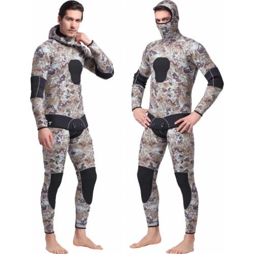 SBART 5MM Two Pieces Split Neoprene Scuba Diving Wetsuit Equipment Keep Warm Full Hooded Zipper Spearfishing Wet Suit For Men