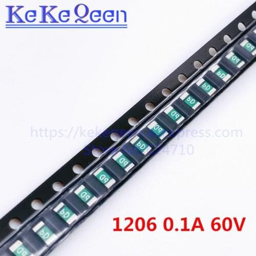 100PCS PTC FUSE 1206 0.1A 100MA 60V 0ZCA0010FF2E SMT SMD PPTC Resettable Fuses