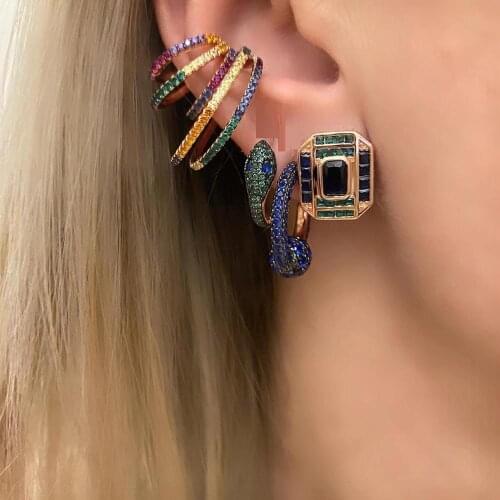 1 PIECE New fashion delicate whtie rainbow cz multi layed charm no piercing cuff earring for women gold color party earr jewelry