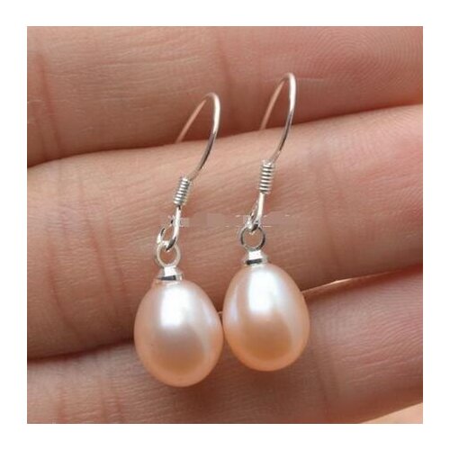NATURAL 8-9MM PINK FRESHWATER PEARL SOLID STERLING HOOKS DANGLE EARRING