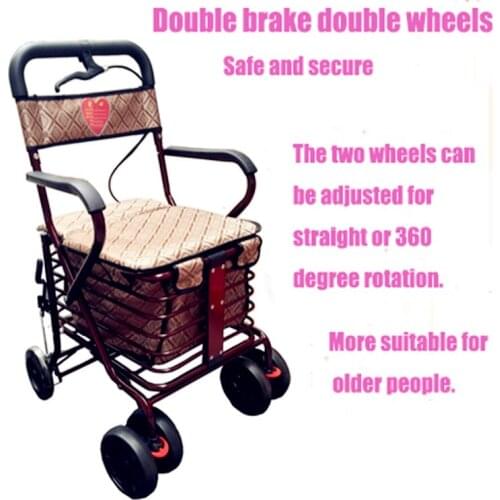 Folding Portable Shopping Cart Can Be Pushed or Sit Small Trolley Shopping Cart Four Wheeled Rolling Shopping Cart for old man