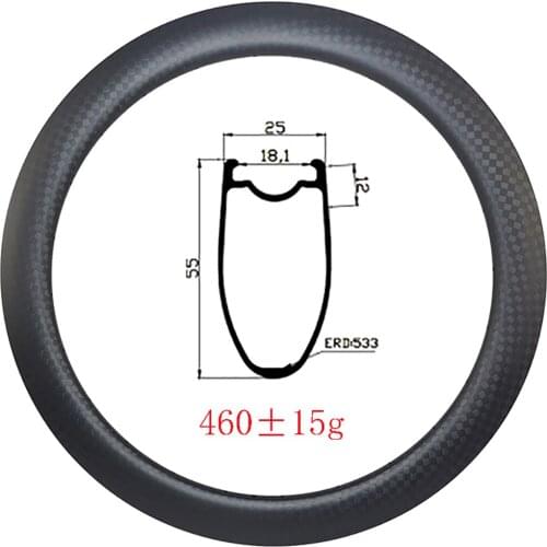 Light 700c 55x25mm Clincher Tubeless disc brake carbon rims UD 3K 12K matte glossy 25mm width 24H 28H 32H gravel Road bike wheel