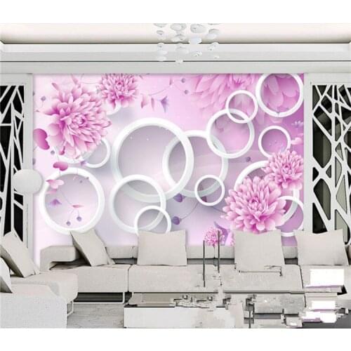 Embossed Pink Flower Circle Wallpaper Mural Photo Wall Paper Living Rooom TV Background Wall Art Decor papel de parede 3d