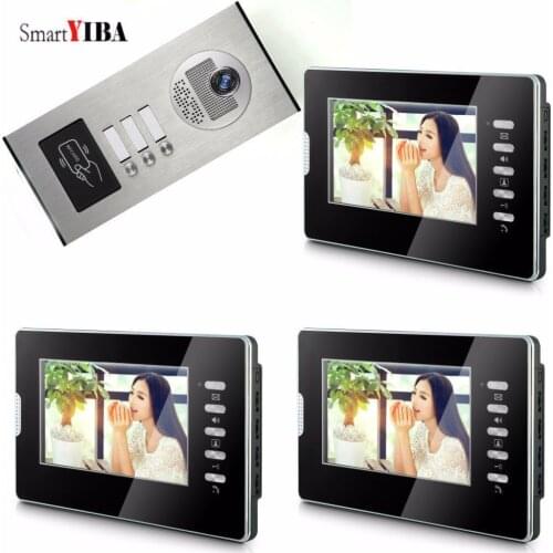 SmartYIBA Wire 7"Color Screen Video Door Phone Intercom Doorbell System Night Vision RFID Access Doorbell Camera For 3 Apartment