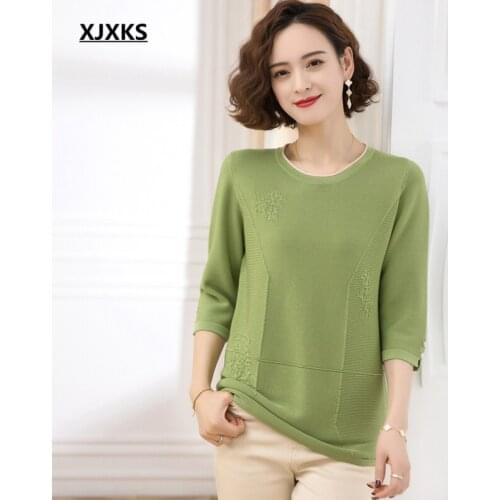 XJXKS 2021 autumn new fashion women three-quarter sleeve sweater high quality wool knitted sweater women pullover