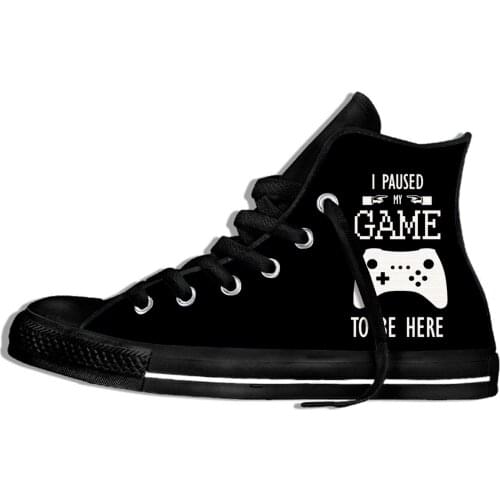 I Paused My Game To Be Here Novelty Design Fashion Lightweight High Top Canvas Shoes Men Women Casual Breathable Sneakers
