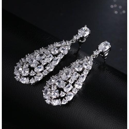Z 2018 new luxury wedding bride ear needle AAA cubic zirconia crystal jewelry party scene