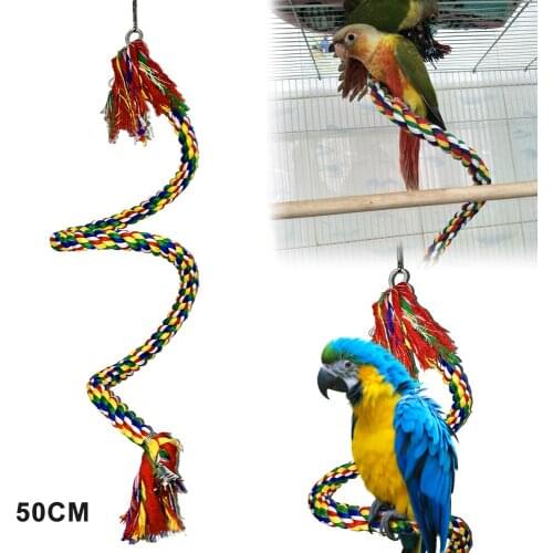 Parrot Rope With Bells Coil Swing Bird Perch Cage Hanging Toy for Conures Cockatiel Budgie 3