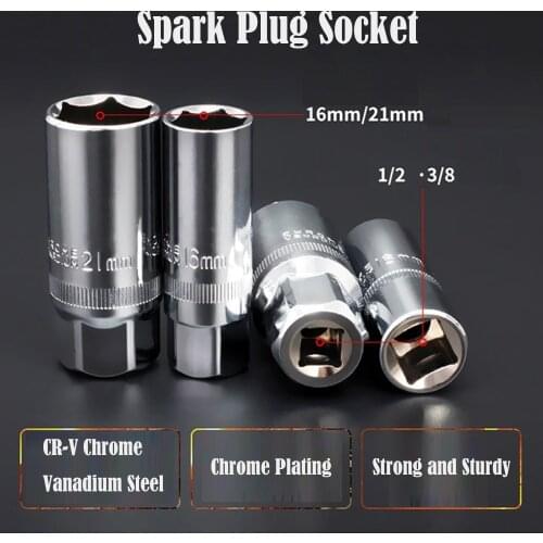 1 x Spark Plug Socket CR-V Chrome Vanadium Steel Drive Spark Plug Socket Tool 1/2'' 3/8'' 3/8