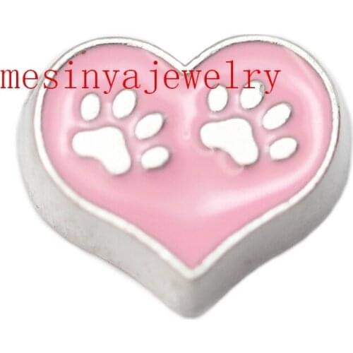 10pcs Heart Shape Pink Dog Paw Custom Floating Charms For Glass Locket