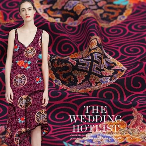 114cm wide Chinese silk fabric meter digital printing crepe de chine silk fabric Chinese style dress fabric wholesale silk cloth