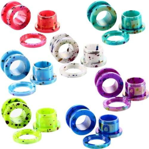 2-12mm Cute Acrylic Ear Stretcher Gauges Kit Fashion Black Dot Screw Fake Ear Plugs Flesh Tunnel Earring for Unisex