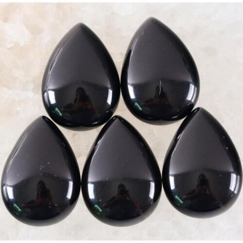 5Pcs 25MM CAB Cabochon Natural Stone Black Onyx Water Drop Bead For Jewelry Making Women Men Ring Gem Cabochon No Hole Bead