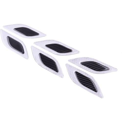 6Pcs Safety Reflective Tape Bumper Warning Mark Car Stickers Accessory White Carbon Fiber Texture