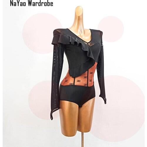 2021 New DL674 Long Sleeve Women Latin Dance Bodysuit Patchwork Latin Dancing Tops for Samba Tango Chacha Belly Performamnce