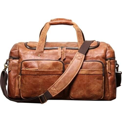 Men Duffel Bag Women Genuine Leather Luggage Tote Luxury Casual Large Capacity Laptop Bag Real Cowhide Male Weekend Travel Bags
