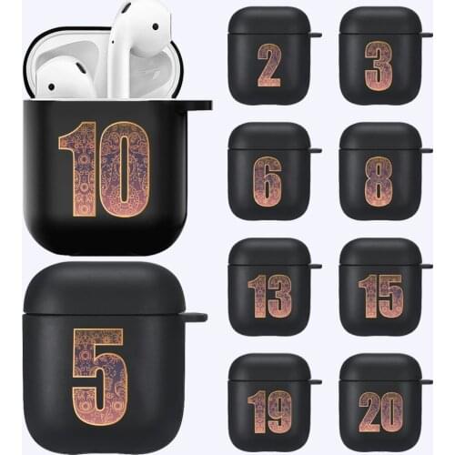 Earphone Case for Apple Airpods 1st/2nd Gen Black Soft Silicone Number Print Pattern Series Wireless Bluetooth Headphones Cover