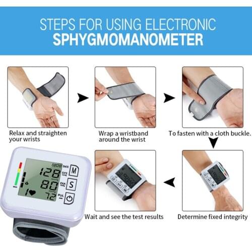 Tonometer Automatic Arm Digital Blood Pressure Monitor Digital lcd Sphgmomanometer Heart Rate Pulse Meter MeterTonometer White