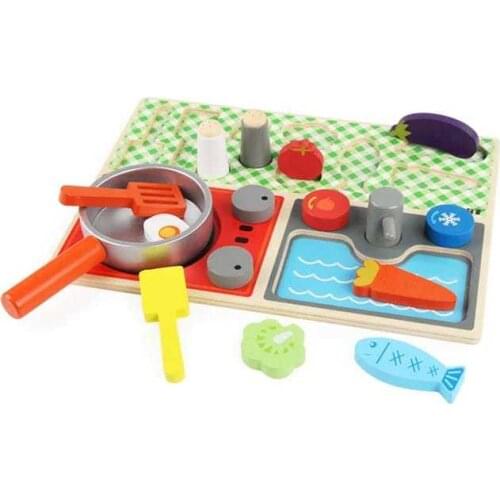 Kids Play Kitchen Toys Accessories Set Pretend Play Cooking Pots Pans Food Cookware Kitchen Items Set Natural Wood Kitchen Toys