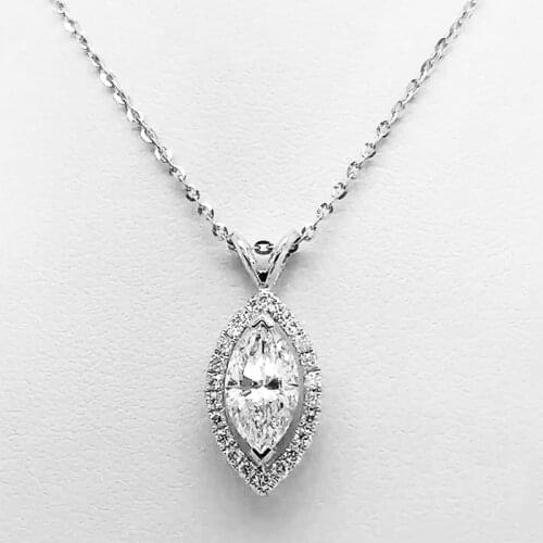 Huitan Silver Color Marquise Shape Pendent Necklace for Women AAA Dazzling Crystal Zircon Simple Stylish Female Necklace Jewelry