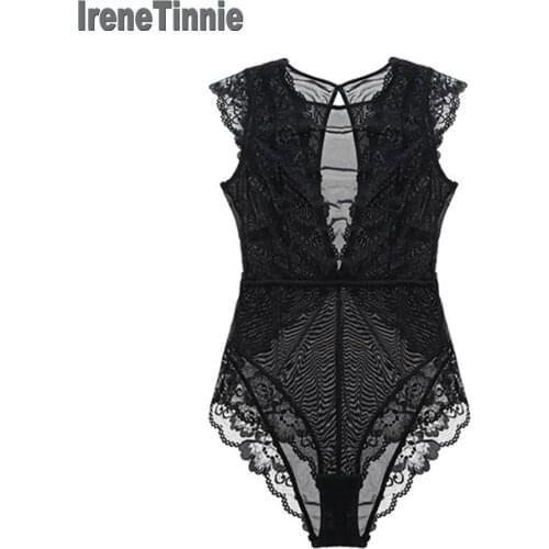 Irene Tinnie Lace Bodysuit Body For Women Mesh Transparent Jumpsuit Bodycon Backless Sexy Overalls Bodys Female Rompers