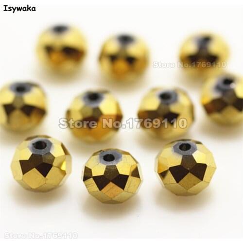 Isywaka Shining Golden Color 6*8mm 72pcs Rondelle Austria faceted Crystal Glass Bead Loose Spacer Bead for Jewelry Making