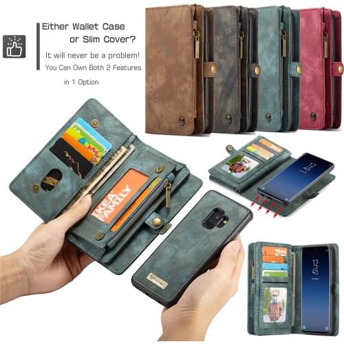 Zipper Leather Purse Wallet Card Flip Case 2in1 Removable Cover For Huawei P20 Pro iPhone X XS Max XR 8 7 Plus Samsung S9 S10