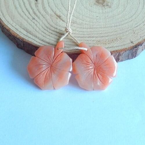 Red Aventurine Carved Flower fashion woman Earring Beads,Semi-precious stones jewelry accessories,27x22x3mm,6.6g