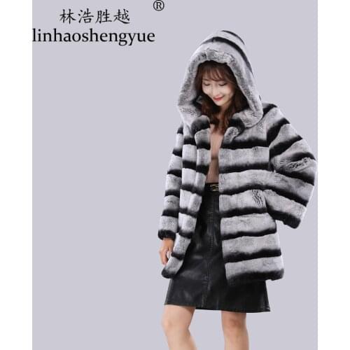 Linhaoshengyue 2020 Real fur 70cm rabbit fur women coat fashion warm winter freeshipping