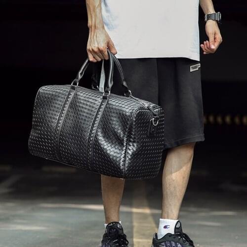 Fashion Handmade Woven Leather Mens Travel Bag Short Trip Luggage Organizer Sports Gym Bag