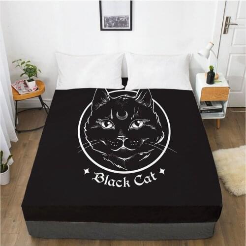 1 PCS 3D Printed Magic Black Cat Soft Fitted sheet With Elastic Band solid Bed Sheet Cover-Wrinkle Abrasion Resistant Sheets