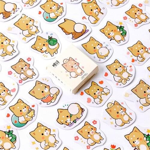 45pcs/box Kawaii Shiba Stationery Sticker Label Kawaii Diary Handmade Adhesive Paper Flake Japan Sticker Scrapbooking