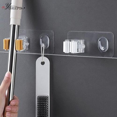 OYOREFD Wall Mounted Broom Holder Self-adhesive Bathroom Kitchen Mop Holder Home Cleaning Tools Umbrella Hanging Fixed Clip