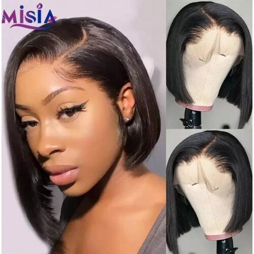 MISIA Side Part Bob Wig Human Hair Frontal Lace Remy Wig 150% Density Brazilian Straight Short Bob Lace Wig For Black Women